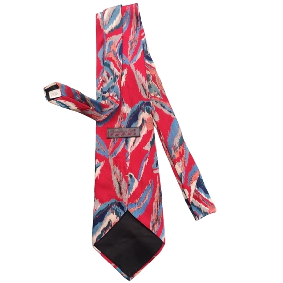 ✨ Vintage Chemin De Fer Abstract Red Floral Silk Tie - Picture 4 of 7